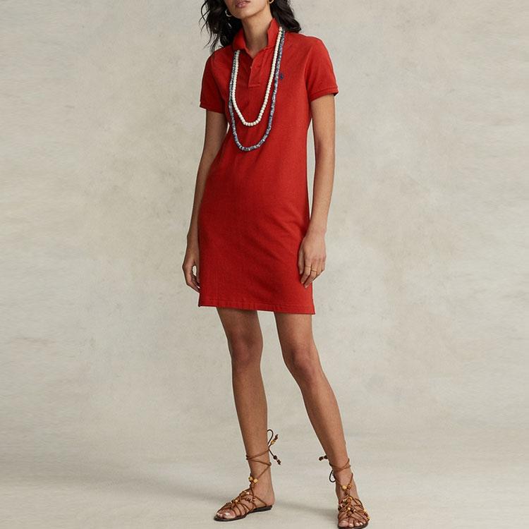 Платье поло Ralph Lauren из хлопковой сетки Женские платья Красный WMPODRSNFA20227-600