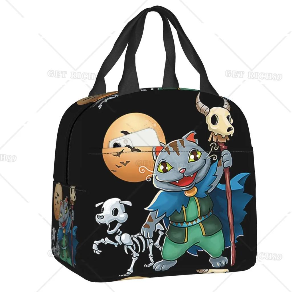 Satanic Cat Insulated Lunch Bag Waterproof Thermal Cooler Lunch Box with Side Pocket for Women Men Kids Camping Travel