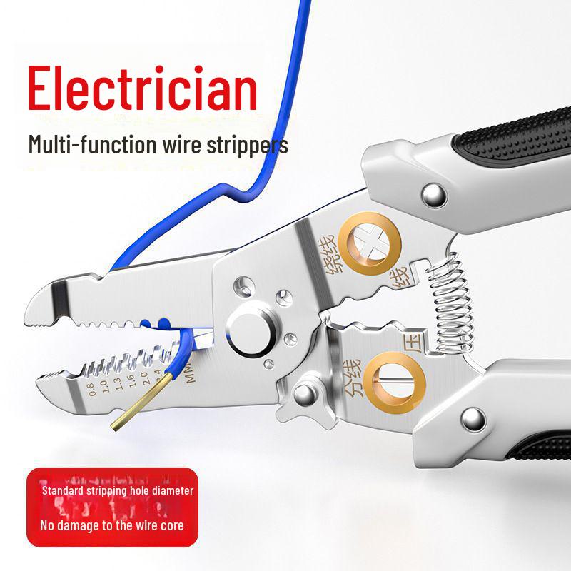 Multi-function Stainless Steel Wire Stripping Pliers - Manual Cable Crimping and Cutting Tool for Electricians