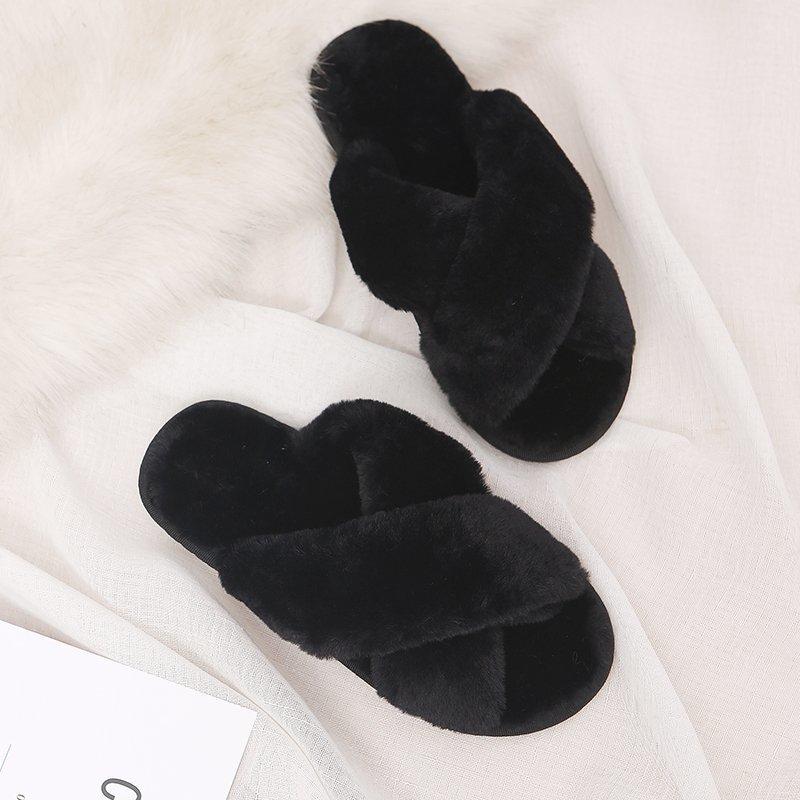 Fashion 2024 Winter Women Home Indoor Casual Slippers Female Flip Flops Fluffy Shoes Cross Design Slides Ladies Soft Warm Plush Slipper