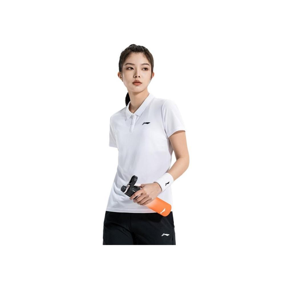 Li-Ning Solid Color Simple Polo Collar Short Sleeve T-Shirt Quick Dry Cool Versatile Sports Shorts Casual Set Women Sets APLR126-4+AKSUA22-1