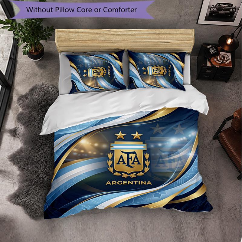 Argentina Football Pattern 3 Pieces Bedding Set Soft Microfiber Duvet Cover with Pillow Cases for Bedroom
