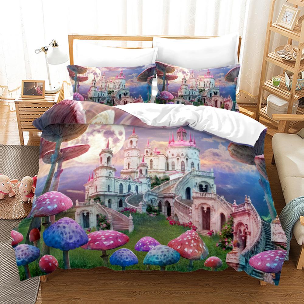 Dreamy Elf World Bedding Set Magic Mushroom Quilt Cover Pillowcase 2/3pcs King Queen Bed Cover Single Double Bed Home Textile