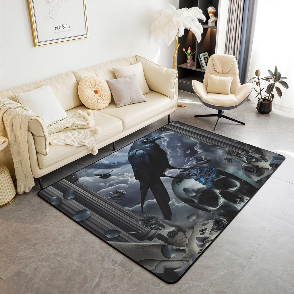 King and Queen Crown Area Rug Romantic Gold White Loving Heart Rugs for Living Room 39"x59",Couple Lover Gray and Black Washable Rug,Wedding
