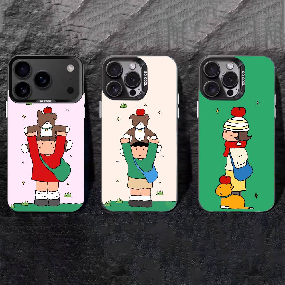Cute Cartoon Couple Phone Case For iPhone 17,16,15,14,13,12,11 Plus,Pro Max,XS,Colored silver phone case