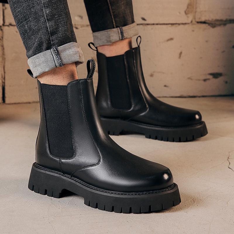 Мужские повседневные высокие челси больших размеров черные осенне-зимние туфли ковбойские ботинки из натуральной кожи красивые на платформе длинные боты мужские