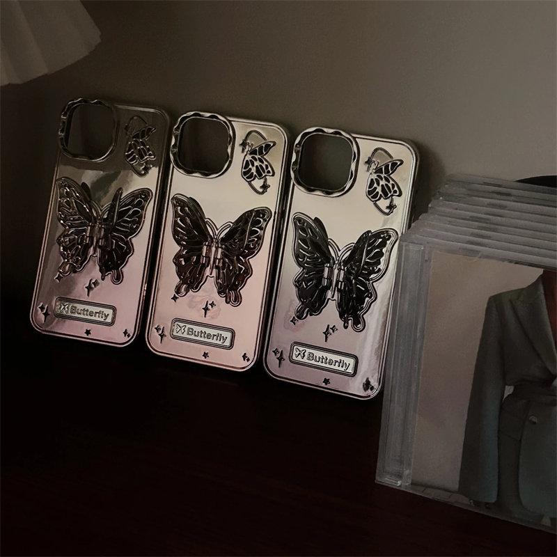 Чехол для телефона с 3D бабочкой и полым кронштейном для iPhone 15 ProMax 14 13 Pro Max 15 12 Pro, модный матовый чехол-подставка с градиентным покрытием