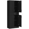 Tall buffet kitchen cabinet 4 doors 2 cupboards and 1 central drawer height 180 cm with 2 adjustable shelves black