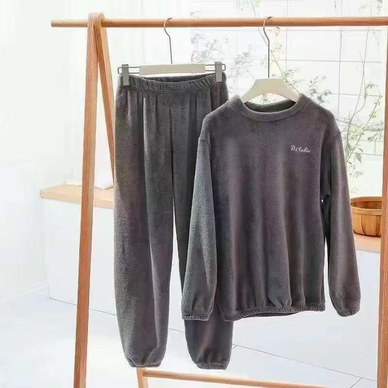 Fall and Winter Men and Women Double-Sided Velvet Thickened Warm Suit Loose Coral Velvet Home Wear Loose Lazy Sleepwear