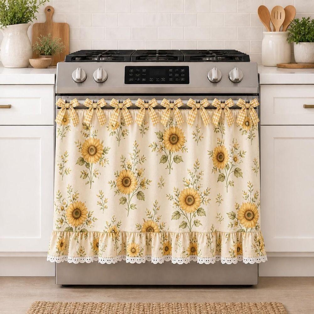 Cotton Blend Stove Cover Skirt Charming Farmhouse Stove Skirt Rustic Oven Curtain  Kitchen Decor
