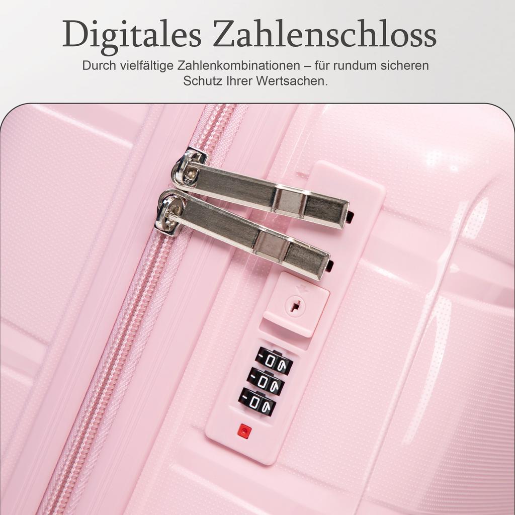 20 Inch Glossy PP Carry-On Suitcase with Iron Telescopic Handle, 360 degrees-Leichtlaufrollen & Combination Lock, for Short Trips (Pink)