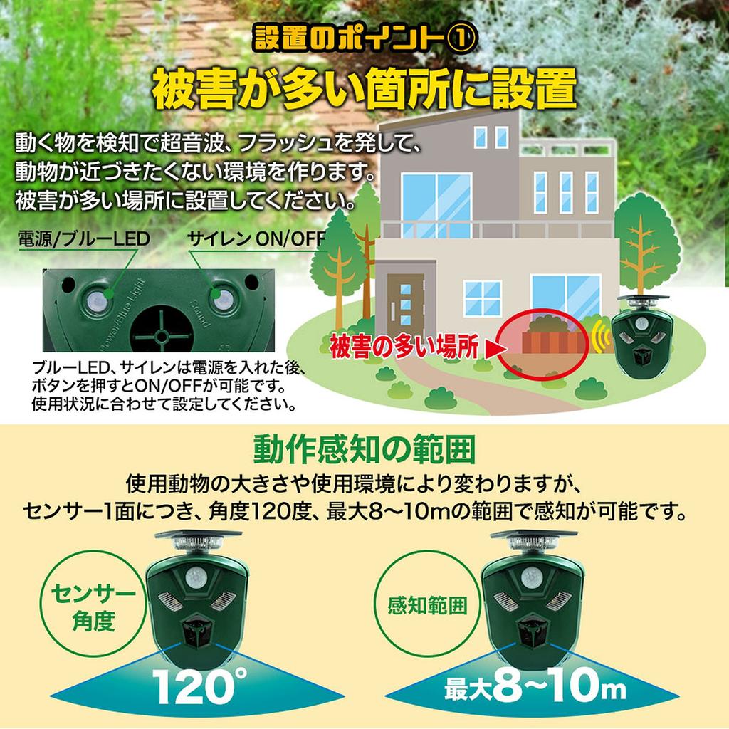 MTK Animal Busters Ultrasonic Animal 1 Repels Animals and Bird and Animal Wildlife USB Solar Deter and 3-Sided 360-Degree Repellent, Unit, Cats,