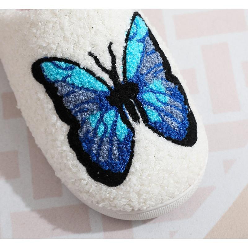 Новые удобные домашние цветные хлопковые тапочки с бабочками для зимних женщин, толстая подошва для тепла в помещении