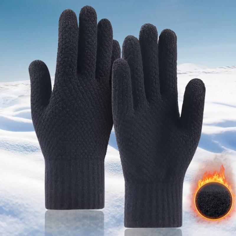 Thick Knitted Men Winter Gloves Imitation Cashmere Two Layer Touch Screen Adult Gloves Male Outdoor Mitten Thicken Gloves