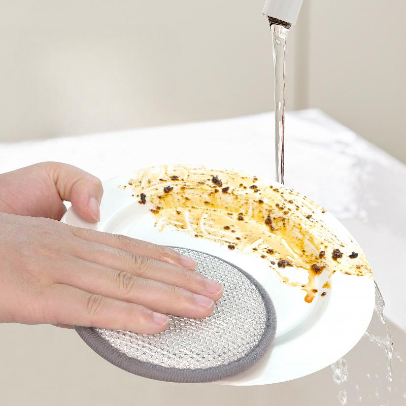 Серебряная проволочная круглая губка для протирания, кухонная и бытовая двухсторонняя губка для мытья посуды, чистящая щетка для ткани