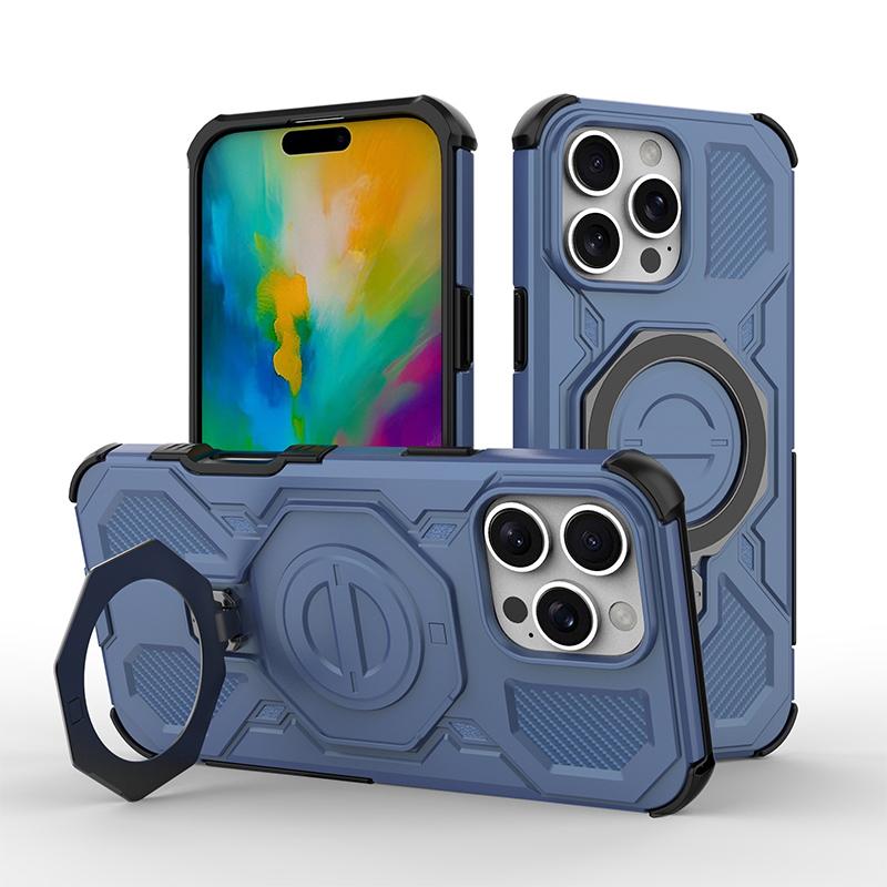 KEYSION Противоударный магнитный чехол для iPhone 16 Pro Max с вертикальной металлической подставкой-кольцом для просмотра в реальном времени, чехол для телефона для iPhone 15 Pro Max