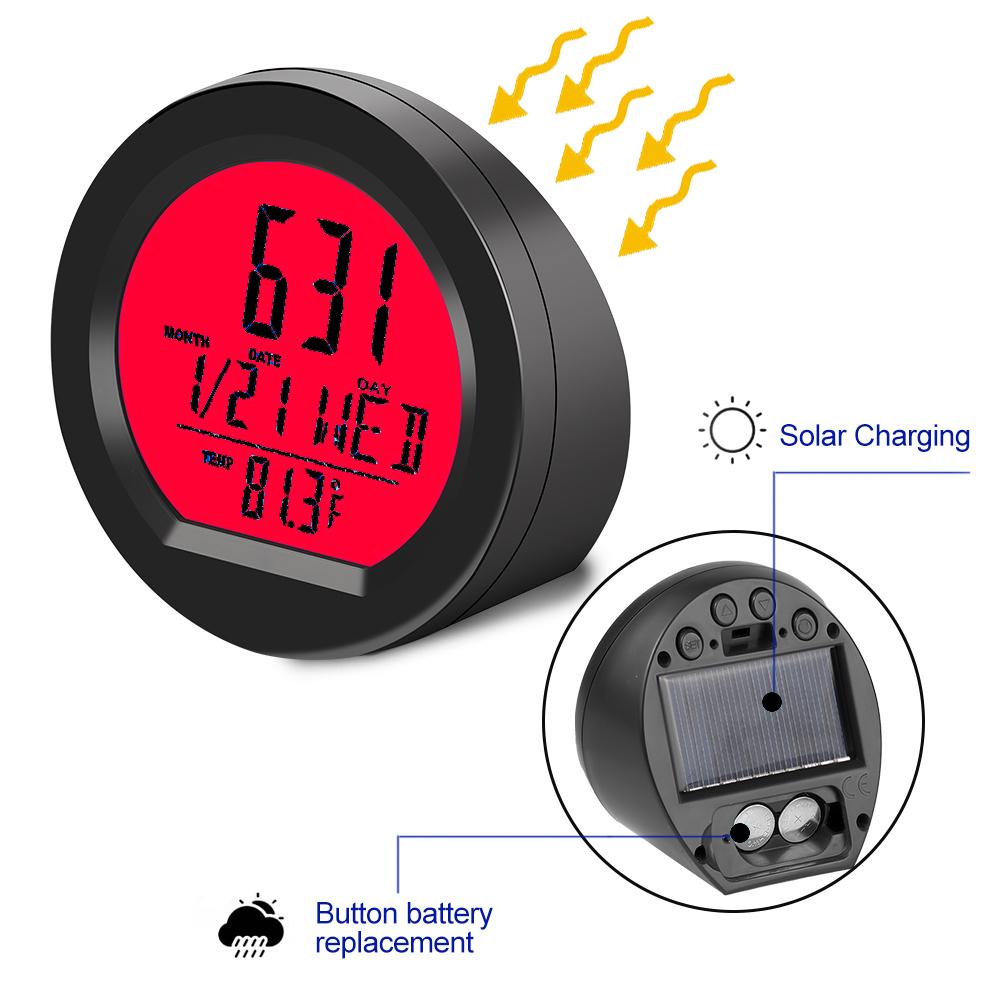 Solar Car Clock: Digital Time & Temperature Display for Dashboard