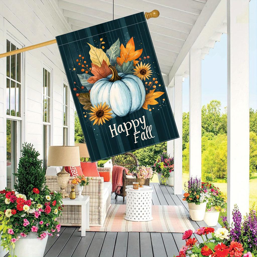 Happy Fall Double-Sided Polyester Garden Flag - Seasonal Outdoor Yard Decor with Pumpkin and Autumn Leaves - No Electricity Needed, Durable Lawn & Pat