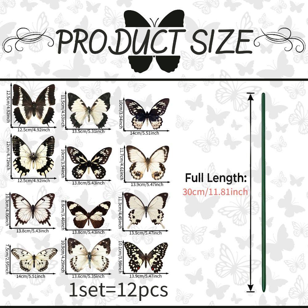12PCS Multicolor Butterfly Garden Stakes 3D Butterfly Butterfly Ornaments For Lawn