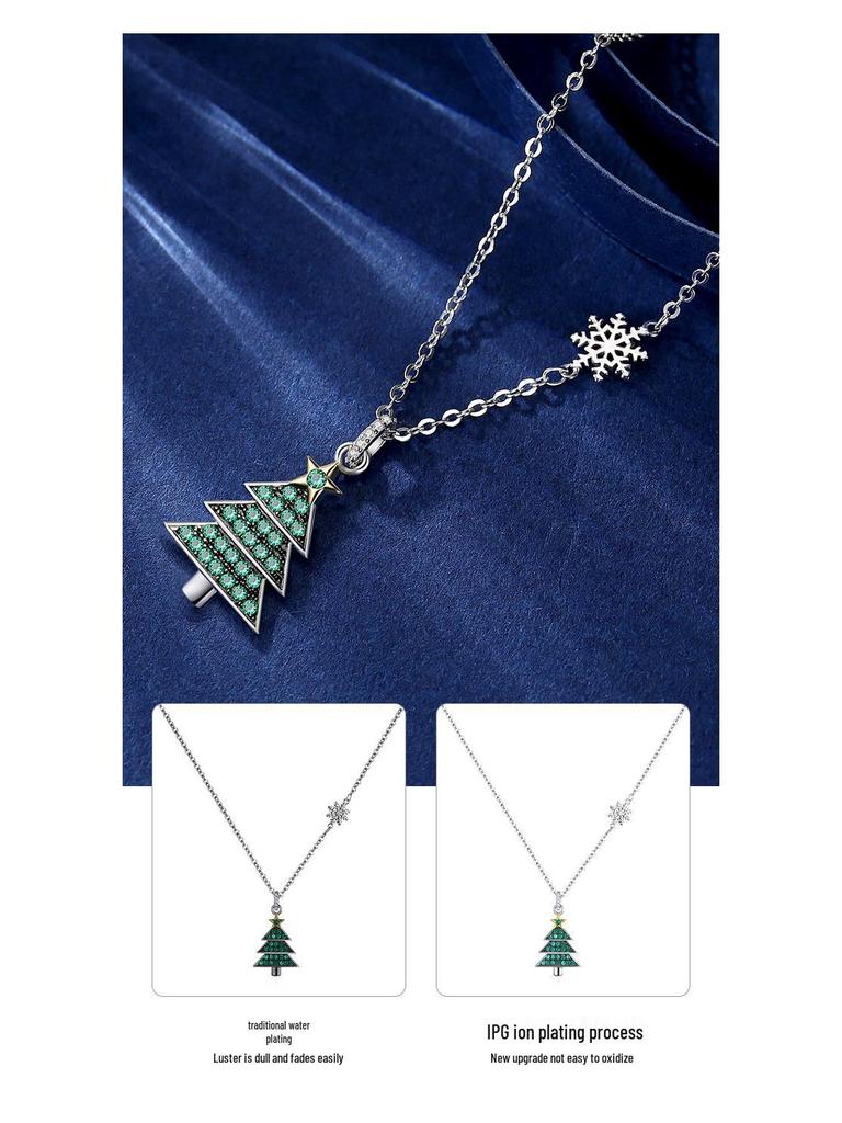 Min Yue Original S925 Silver Necklace with Zircon Christmas Tree Pendant for Women - European & American Style Clavicle Chain