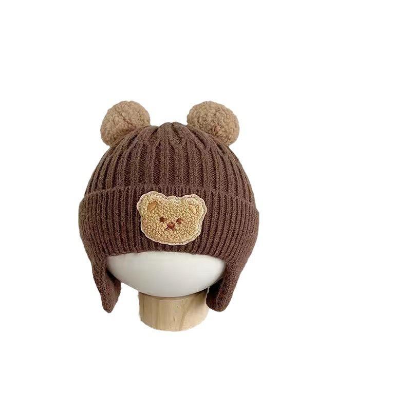 Детская шапка милая шапка с ушками медведя вязаная зимняя детская утолщенная теплая шерстяная шапка шапка для младенца