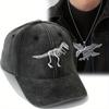 2Pcs Men Women Baseball Cap Dinosaur Embroidery Duck Tongue Cap Vintage Eagle Pendant Necklace Set Women Fashion Casual Sports Sun Hat