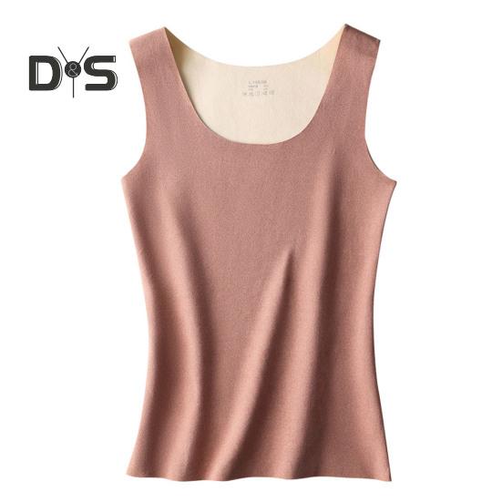 Autumn Winter DE Velvet Thermal Vest U Neck Sleeveless Tank Top Solid Color Seamless Warm Underwear Bottoming Tops