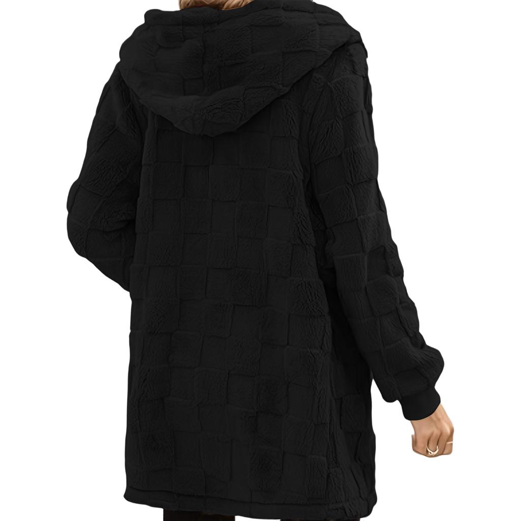 Женский Модный Повседневный Теплый Толстый Клетчатый Плюшевый Кардиган Пальто Миди Длины Элегантный На Пуговицах И Молнии