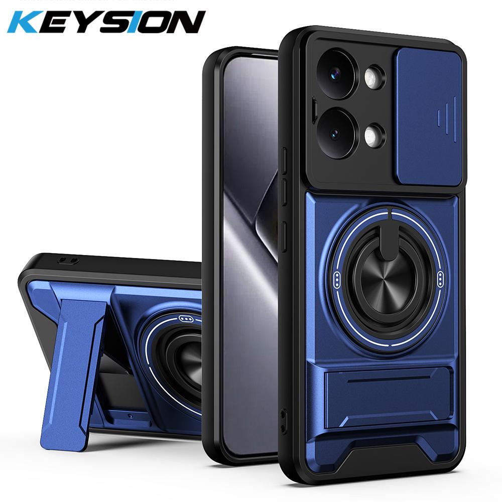 KEYSION Магнитный чехол для телефона Xiaomi POCO X8 Pro Max Защита камеры со сдвижной крышкой Вертикальная подставка Кольцо 360° Ударопрочная задняя крышка