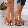 Women's Sandals Pearl String Flat Summer Women's Slippers Braided Sandals Women's Slippers Flat Shoes Large Size43