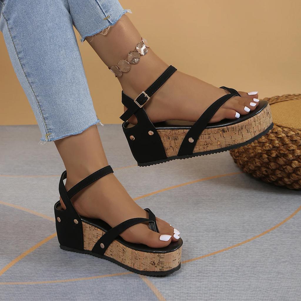 Fashion Women Sandals 2024 New Summer Strap Platform Heels Women Simple Comfortable Soft-soled Wedge Flip-Flops Shoes Women Sandals