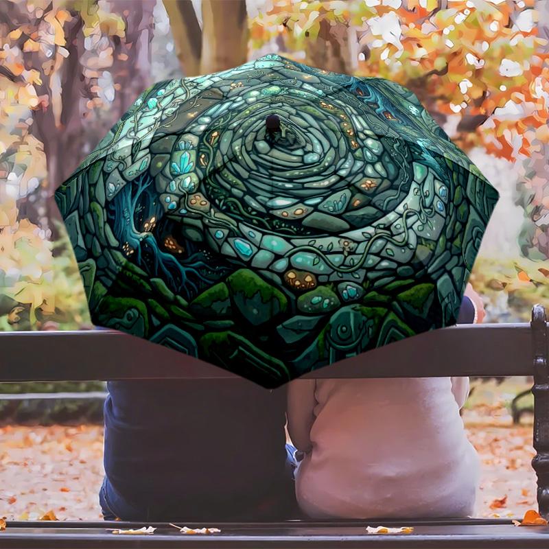 Mystical Mushroom Garden Theme Automatic Umbrella Compact 8-Rib Design Sturdy Construction Durable Umbrella Stylish Accessory