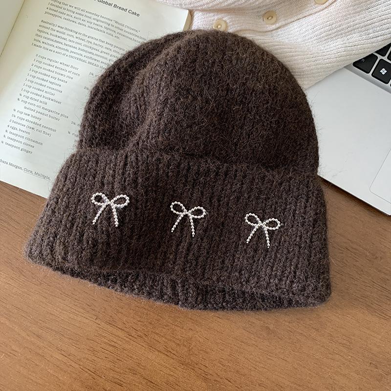 Korean Versatile Thickened Bow Wool Hat Fashionable Casual Big Head Circumference Windproof Warm Hat Autumn and Winter Ear Protection Cold Hat