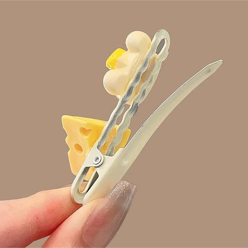 Мультяшная молочно-желтая заколка для волос с сыром и мышкой, женская милая и свежая универсальная челка на лбу для девочек, сломанная заколка для волос, головной убор