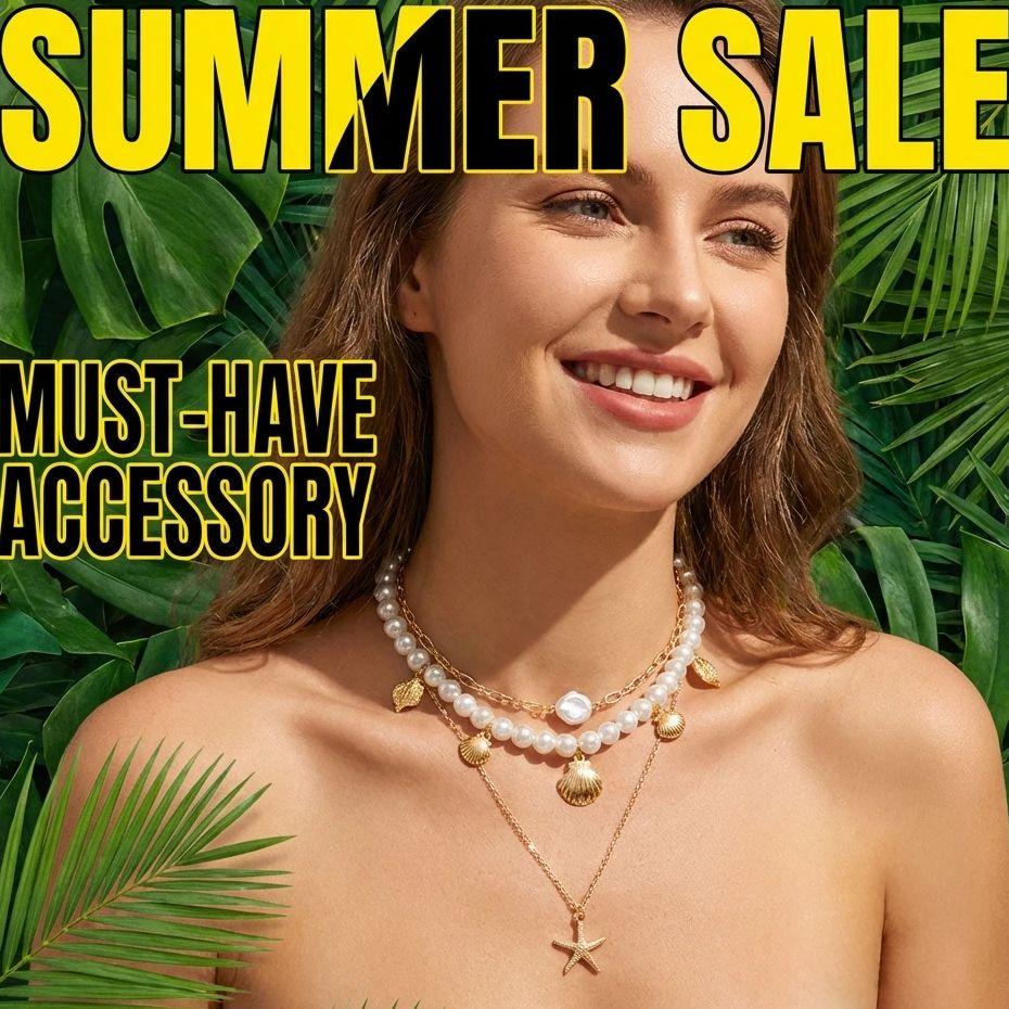 Elegant Imitation Pearl Chain Necklaces for Women Fashion Metal Starfish Shell Pendant Necklaces Minimalist Summer Jewelry Gifts