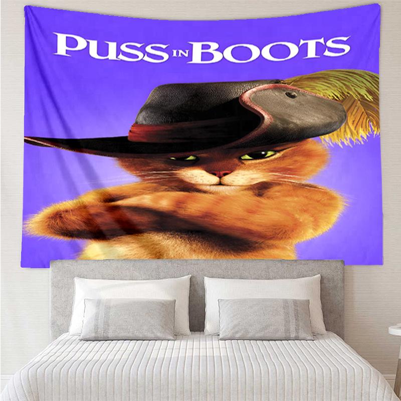 Puss In Boots Print Tapestry, Backdrop, Easy Setup, Ideal for Bedroom, Office & Living Room, with Aesthetic Wall Hanging Decor.