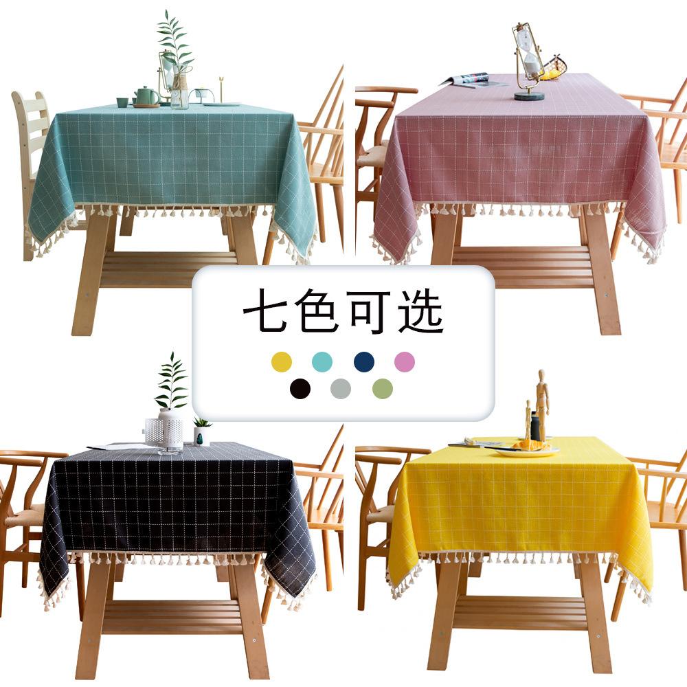 Home Dining Table Cloth Small Fresh Tassel Square Grid Tablecloth Living Room Dining Table Fabric Table Mat
