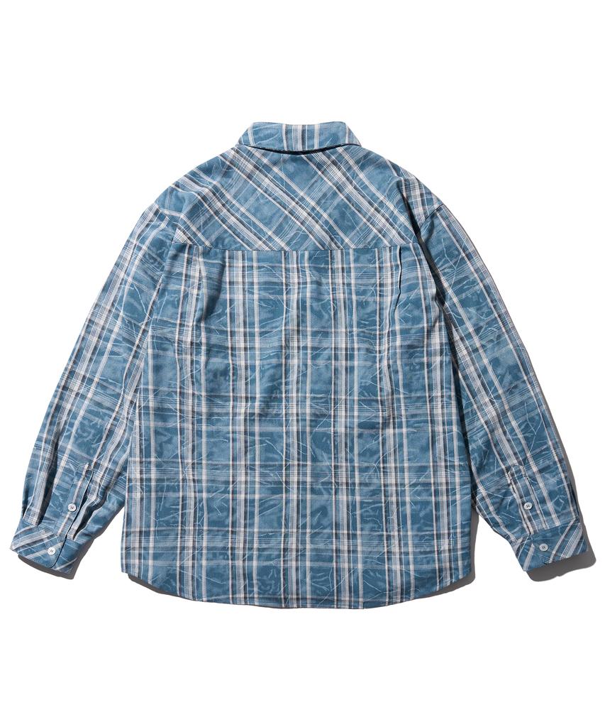 AECA Washed Tartan Check Pocket Shirts-Sky Blue