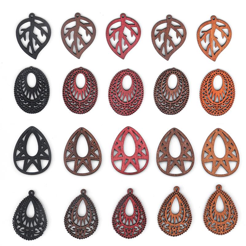 10шт деревянные полые резные орнамент аксессуары для DIY серьги ювелирных изделий ремесло