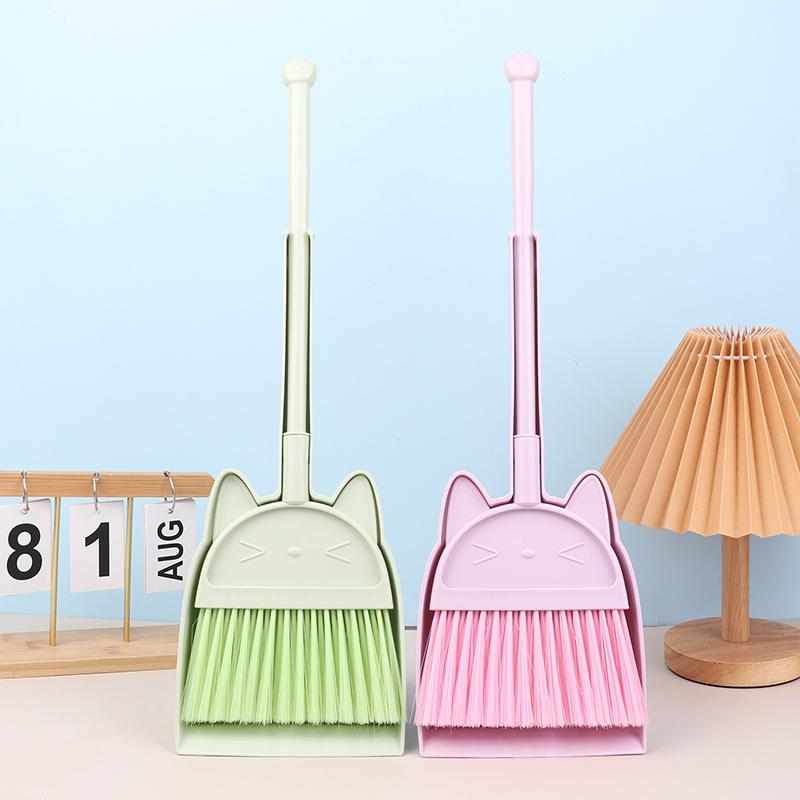 1 Set Cartoon Flexible Bristles Kids Pretend Play Toddlers Indoor Outdoor Floor Sweeping Tool Kit Mini Children Broom Dustpan