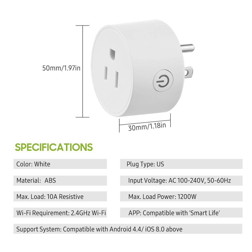Умная вилка Wi-Fi, беспроводная розетка Wi-Fi, приложение, дистанционное управление, голосовое управление, функция расписания, умная функция