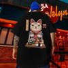 Мужская летняя рубашка с короткими рукавами и принтом Sushi Lucky Cat, мужская модная повседневная рубашка с короткими рукавами свободного европейского размера, уличная футболка