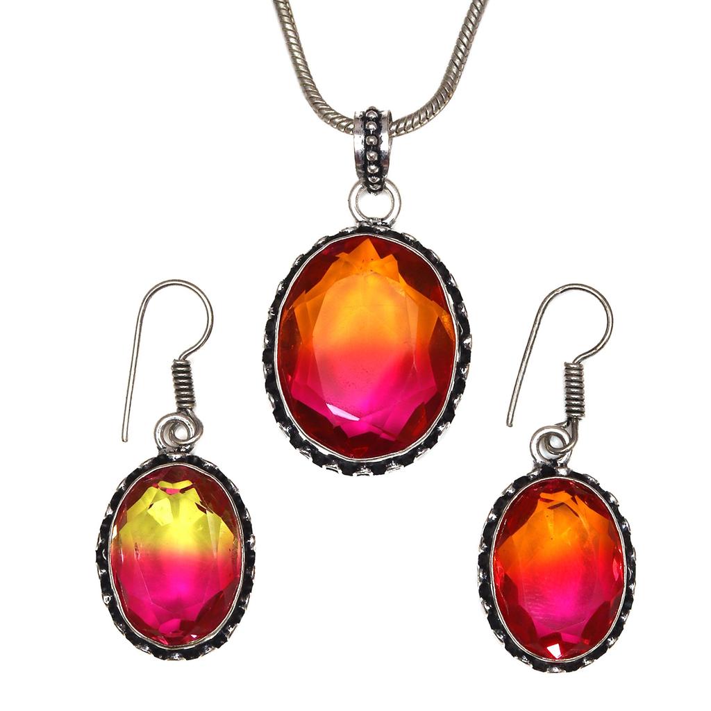 Tourmaline Set Gemstone Gift Wedding Party Bi-Color Pendant,Earring,Ring