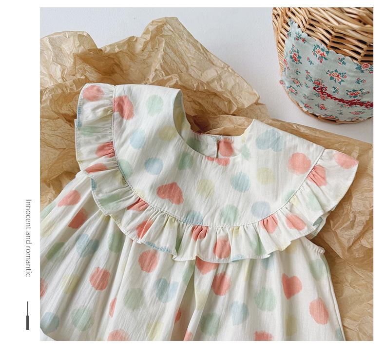 2024 летняя новая детская одежда, красочное платье в горошек для девочек, корейское платье с кукольным воротником и рюшами, детская юбка, милая