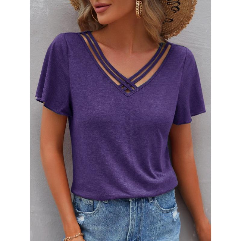 Летние однотонные топы с коротким рукавом, простые женские футболки