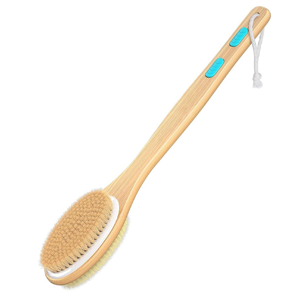 Shower Brush with Soft and Stiff Bristles, Bath Dual-Sided Long Handle Back Scrubber Body Exfoliator for Wet or Dry Brushing