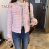 Women Jacket Celebrity Style Short Type Round Neck Long Sleeves Single-breasted Cardigan Ripped Coat Fall Winter Outerwear