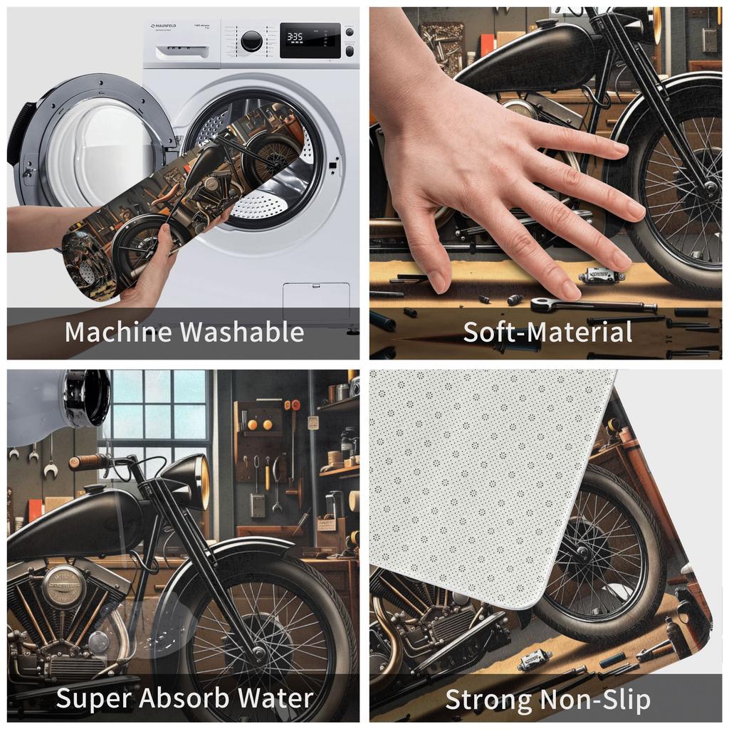 Retro Motorcycle Workshop Hip Hop Design Doormat Non-Slip Entrance Kitchen Bathroom Door Floor Mat Bedroom Balcony Carpet Rug