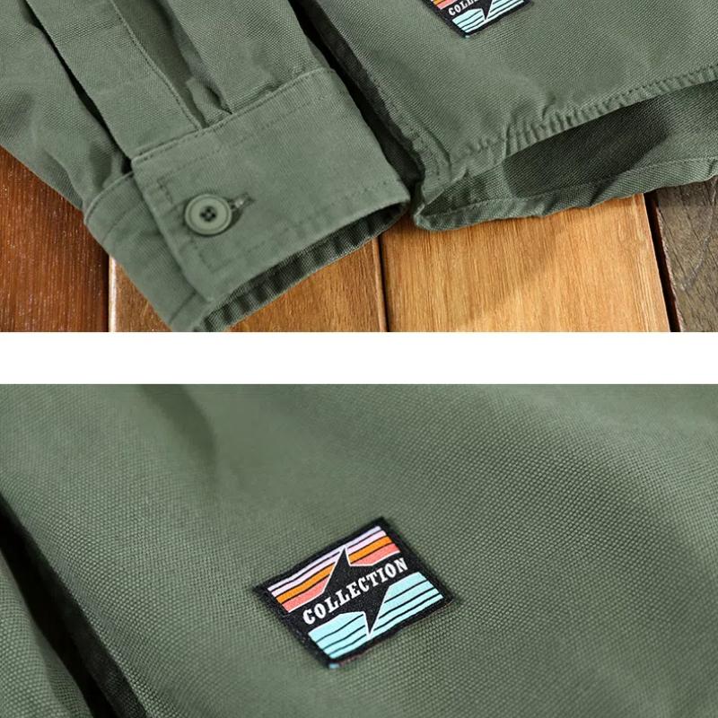 Японский стиль рабочая одежда хлопковые мужские рубашки весна/осень повседневная рубашка с длинным рукавом уличная одежда двойной карман свободный топ на пуговицах