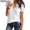 Женские модные повседневные летние весенние однотонные блузки и рубашки с v-образным вырезом и короткими рукавами с принтом